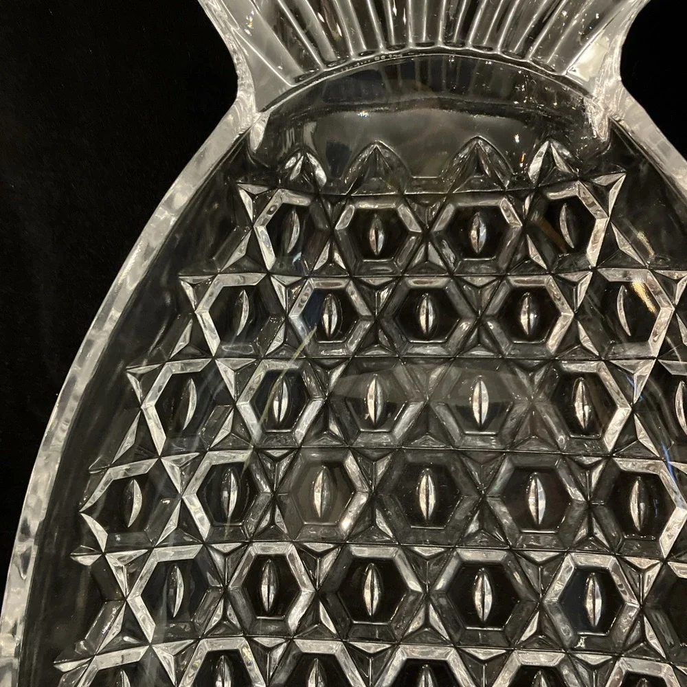 Vintage Shannon Etched Crystal Tropical Pineapple Serving Tray Bowl Welcome